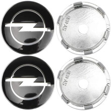 4-delige wieldopset voor Opel 60 mm autowielen, wieldoppen met logo, chroomkleurig, aluminium en kunststof.