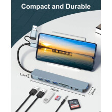 Hub USB-C OTBACT - 8 em 1 - Alumínio - 4 portas USB - Leitor de cartão SD/TF