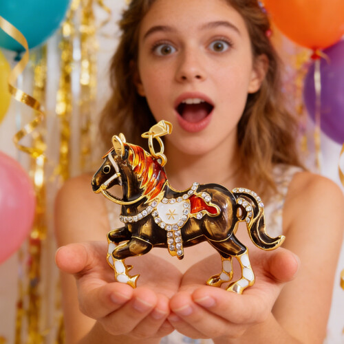 Porte-clés cheval en alliage avec strass, décoration de-Rouge 2
