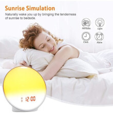 Sonnenaufgangs-Simulator-Wecker, Lichtwecker, LED-Nachttischlampe mit Aufwachlicht für Kinder und Erwachsene, Radi[q36]