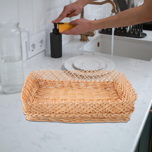 Handwoven Rectangular Rattan Basket for Farmhouse Fruit and Snacks 2