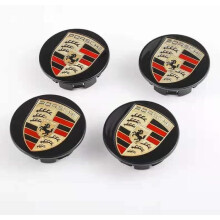 4 tapacubos centrales negros de 76 mm con el logotipo de Porsche.