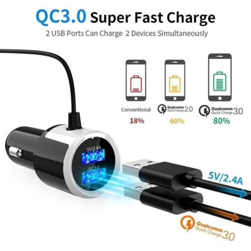 FM-Transmitter – Bluetooth – Radioadapter – Freisprecheinrichtung – QC3.0 – Farblicht 1