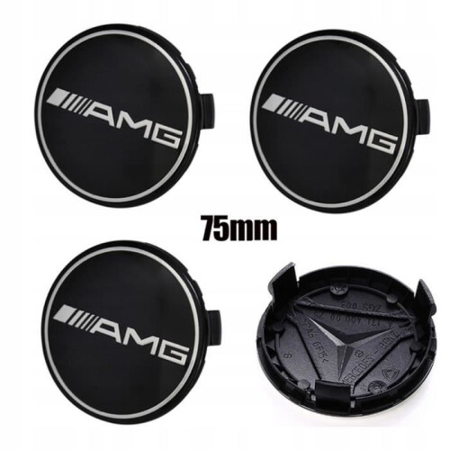 juxinchang - 4x 75MM CE AMG Μαύρο με Γνήσιο Λογότυπο Κεντρικά Καπάκια Τροχού με Έμβλημα Τ