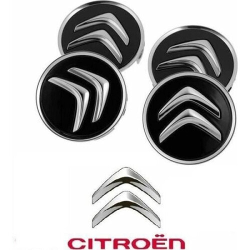 4 x Μαύρα καπάκια κεντρικού τροχού Citroën 60MM με έμβλημα, λογότυπο ζάντας για C1, C2, C