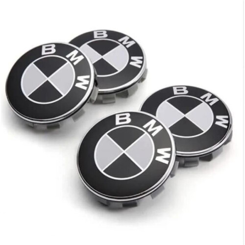 4 x Καπάκια Κεντρικού Τροχού BMW Classic με Μαύρο Λογότυπο, Διάμετρος 68 mm, Καινούργι