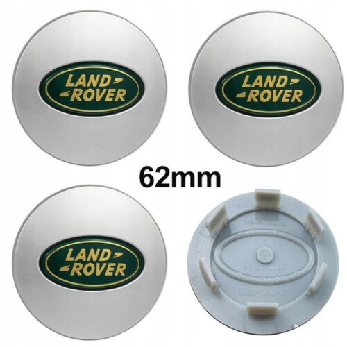 4 x 62 χιλ. καπάκια κεντρικού τροχού Land Rover με ασημί+πράσινο λογότυπο