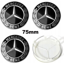 4pcs 75mm Full Black Mercedes Benz Wheel Center Caps with Logo, Hubcap, and Rim Emblem