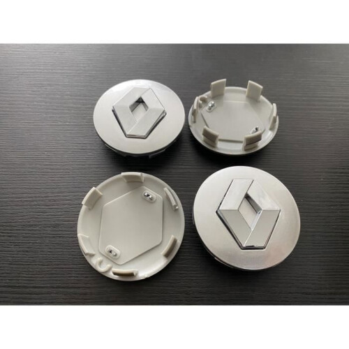 4 coprimozzi centrali per ruote Renault, grigi, 57 mm, con logo e stemma.