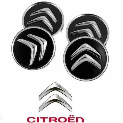 4 x Μαύρα καπάκια κεντρικού τροχού Citroën 60MM με έμβλημα, λογότυπο ζάντας για C1, C2, C 1