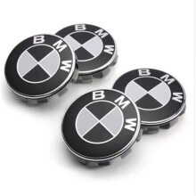 4 calotas centrais para rodas BMW Classic com logotipo preto, 68 mm de diâmetro, novas.