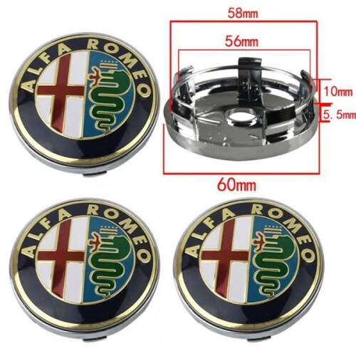 Κεντρικό καπάκι τροχού - Alfa Romeo - 60mm - Σετ 4 τεμαχίων - ABS + Αλουμίνιο - Πολύχρωμο 2