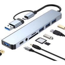 OTBACT USB-C Hub - 8 v 1 - hliník - 4 USB porty - čítačka SD/TF kariet