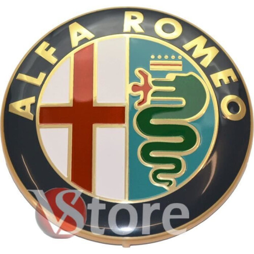 2 διακοσμητικά με το έμβλημα της Alfa Romeo, χρυσά, λογότυπο 74 mm, εμπρός καπό, πίσω, χρ 1