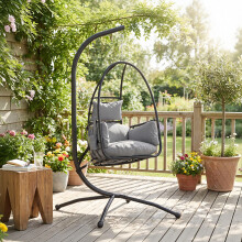 Outsunny Hanging Egg Chair, Swinging Hammock Chair with Stand, Dark Grey