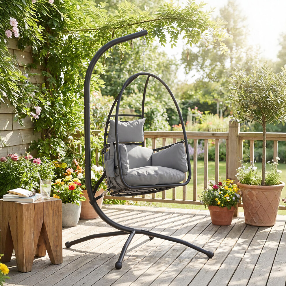 Outsunny Hanging Egg Chair, Swinging Hammock Chair With Stand, Dark/Grey