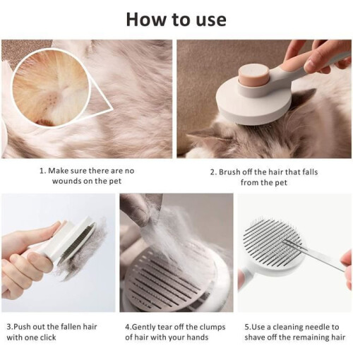 Escova autolimpante que remove pelos mortos e massageia. Ideal para cães e gatos. 2