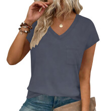 Women's V Neck Cap Sleeve T-Shirt-Gray S