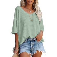 Sleeve Shirts for Women Knit V Neck Short Sleeve-Mint M