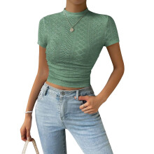 Women's Short Sleeve T-Shirt Basic Workout Top Neck-Green M