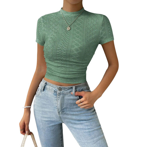 Women's Short Sleeve T-Shirt Basic  Workout Top  Neck-Green M
