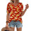 Women's  Short Sleeve Button-Down V-Neck Shirts rSets -Blue L 3