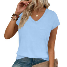 Women's V Neck Cap Sleeve T-Shirt-Sky Blue S