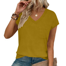 Women's V Neck Cap Sleeve T-Shirt-Yellow XL
