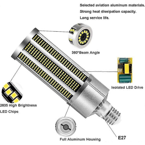 Λαμπτήρας LED καλαμποκιού 50W, εξαιρετικά φωτεινό φωτιστικό οροφής E27/E39/E40, 3000K 1