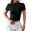 Women's Short Sleeve T-Shirt Basic  Workout Top  Neck-Black S 1