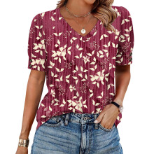 Women's  Short Sleeve Button-Down V-Neck Shirts-Lavender XXL