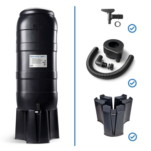 Kit serbatoio d'acqua sottile da 100 litri con supporto e deviatore – Nero
