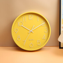 (Yellow) 14 Inch Wall Clock Silent Quartz Analog Clock for Home Bedroom Living Room Decorative