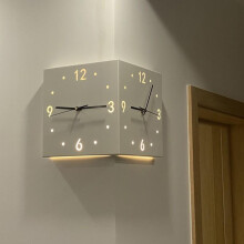 (Arctic White Add LED) Creative Corner Double-Sided Wall Clock Silent Living Room Decorative Clock Dual Face Clock Universal