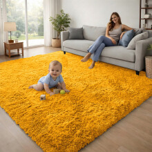 (Ochre/Yellow) 120x170cm Large Shaggy Rug -Faux Fur Shaggy Carpet for Bedroom Livingroom UK
