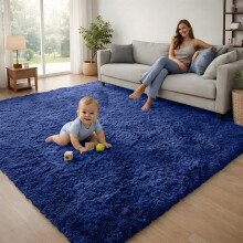 (Navy Blue) 120x170cm Large Shaggy Rug -Faux Fur Shaggy Carpet for Bedroom Livingroom UK
