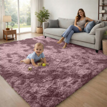 (Tie Dye Lilac) 120x170cm Large Shaggy Rug -Faux Fur Shaggy Carpet for Bedroom Livingroom UK
