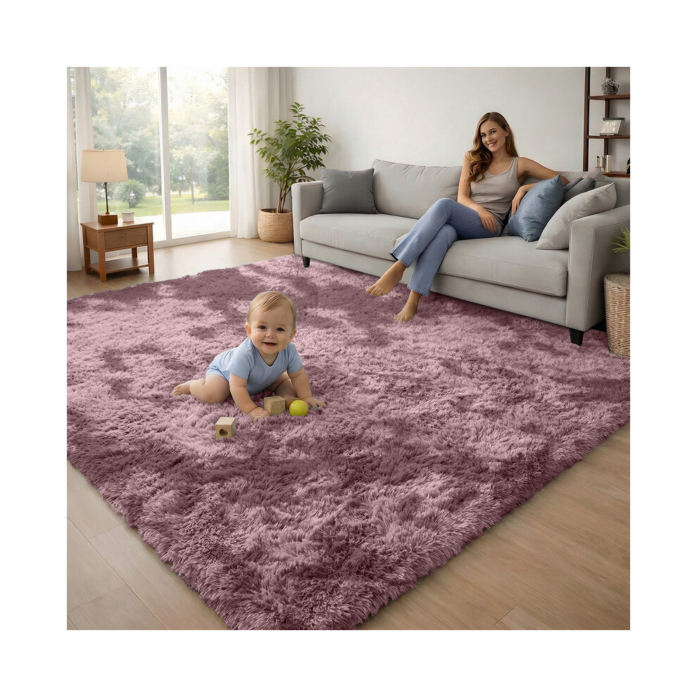 Imperial Rooms (Tie Dye Lilac) 120X170cm Large Shaggy Rug -Faux Fur Shaggy Carpet For Bedroom Livingroom Uk