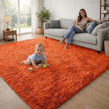 (Rust) 120x170cm Large Shaggy Rug -Faux Fur Shaggy Carpet for Bedroom Livingroom UK