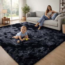 (Tie Dye Grey) 120x170cm Large Shaggy Rug -Faux Fur Shaggy Carpet for Bedroom Livingroom UK