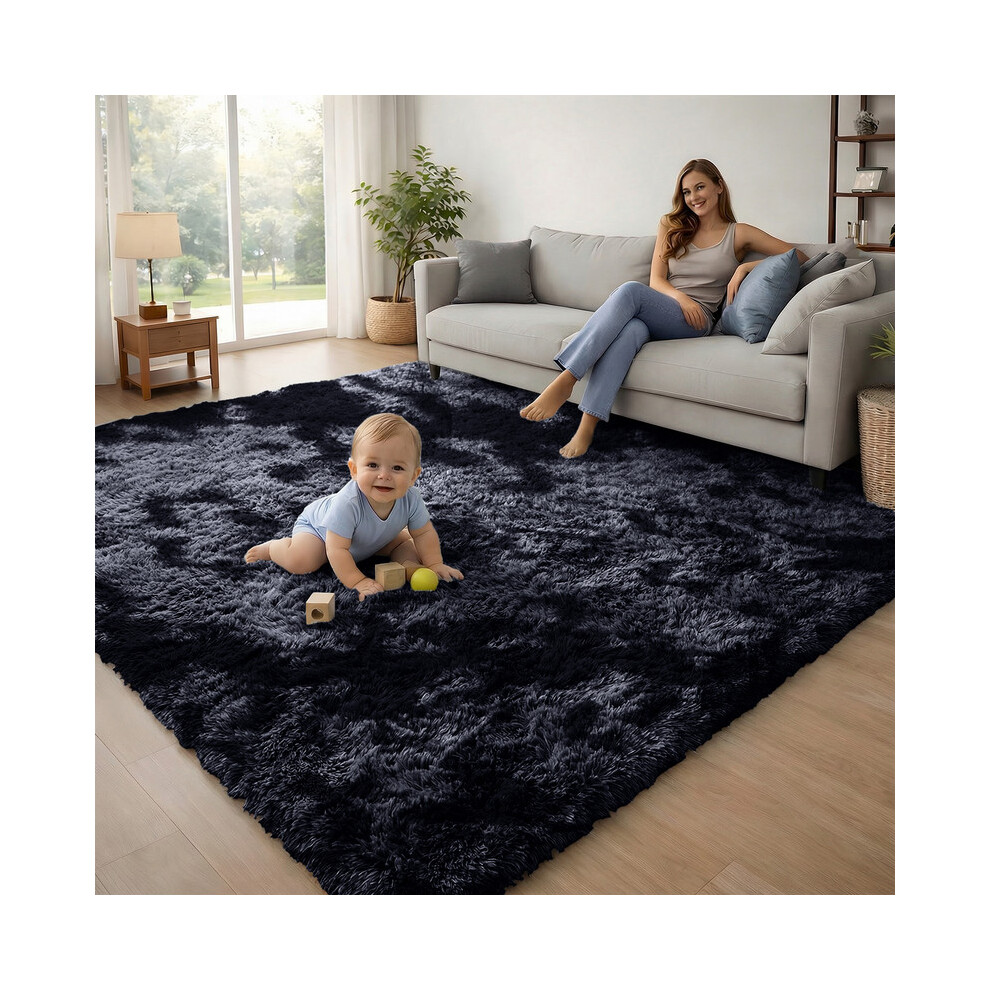 Imperial Rooms (Tie Dye Grey) 120X170cm Large Shaggy Rug -Faux Fur Shaggy Carpet For Bedroom Livingroom Uk