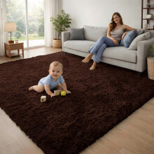(Brown) 120x170cm Large Shaggy Rug -Faux Fur Shaggy Carpet for Bedroom Livingroom UK