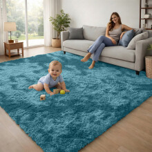 (Tie Dye Teal) 120x170cm Large Shaggy Rug -Faux Fur Shaggy Carpet for Bedroom Livingroom UK