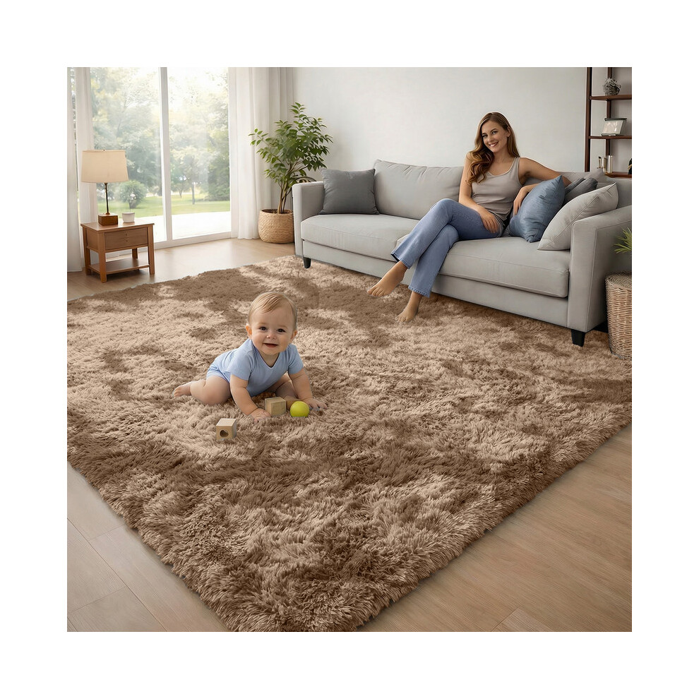 Imperial Rooms (Tie Dye Beige) 120X170cm Large Shaggy Rug -Faux Fur Shaggy Carpet For Bedroom Livingroom Uk