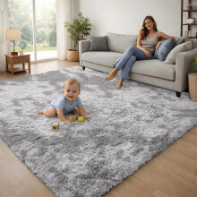 (Tie Dye Light Grey) 120x170cm Large Shaggy Rug -Faux Fur Shaggy Carpet for Bedroom Livingroom UK