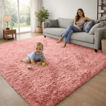 (Pink) 120x170cm Large Shaggy Rug -Faux Fur Shaggy Carpet for Bedroom Livingroom UK
