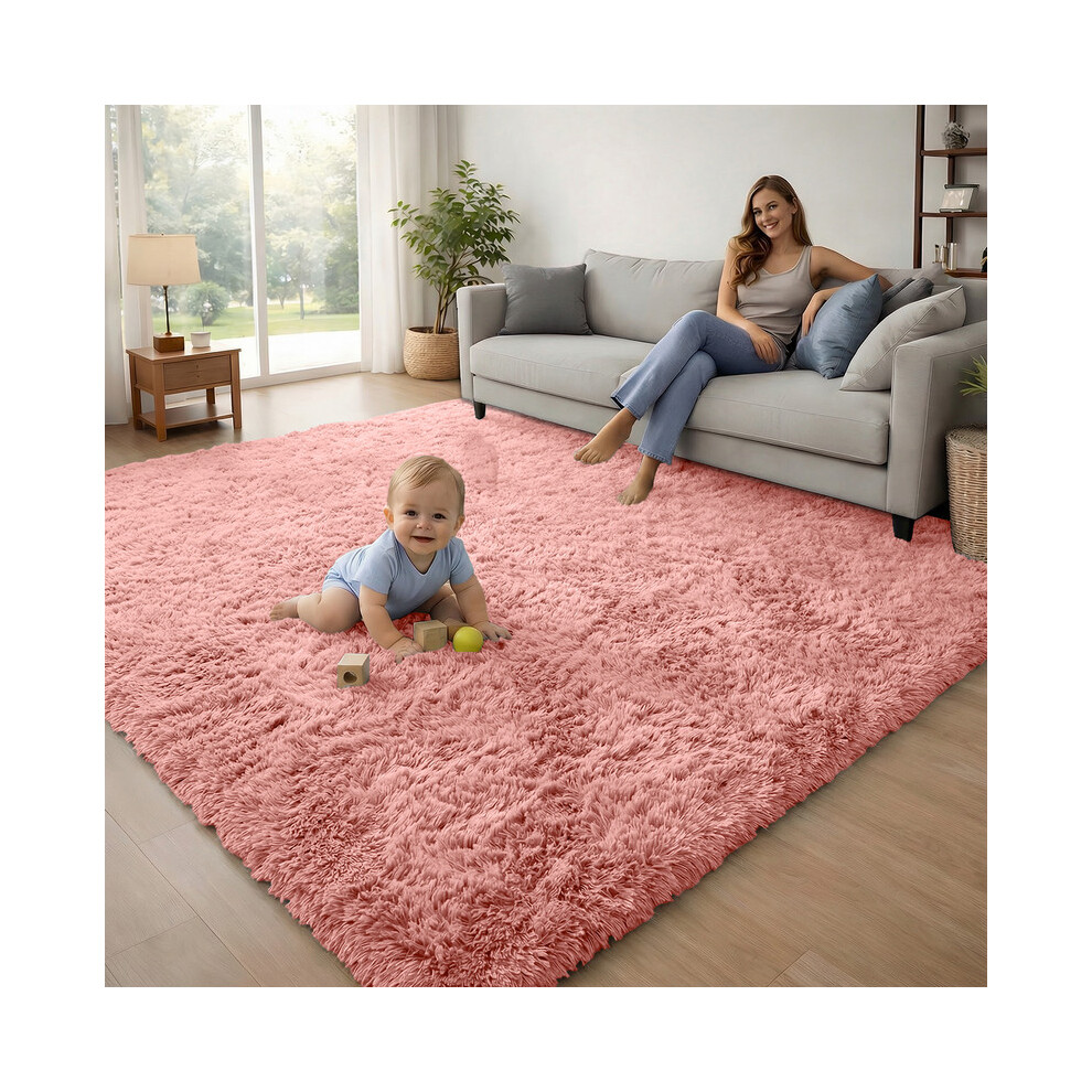 Imperial Rooms (Pink) 120X170cm Large Shaggy Rug -Faux Fur Shaggy Carpet For Bedroom Livingroom Uk Pink