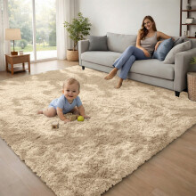 (Tie Dye Cream) 120x170cm Large Shaggy Rug -Faux Fur Shaggy Carpet for Bedroom Livingroom UK