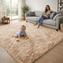 (Beige) 120x170cm Large Shaggy Rug -Faux Fur Shaggy Carpet for Bedroom Livingroom UK