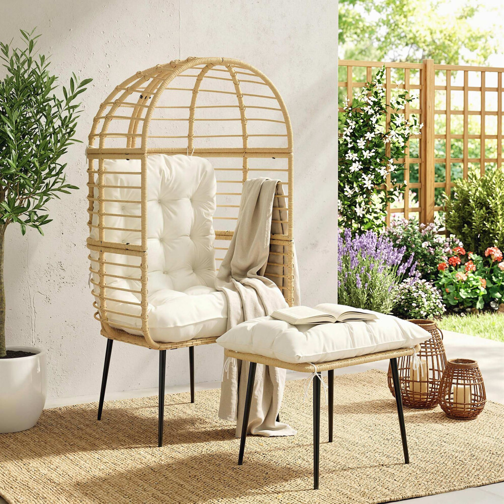 Outsunny Standing Egg Chair Lounge Chair With Footstool, Cushion, Beige